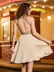 A-line Jewel Sleeveless Sequins Chiffon Short Prom Dress Champagne