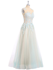Illusion Neck Two Colors Tulle Dress-Champagne
