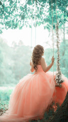 Pink Coral Lace Beading Tulle Ball Gowns Quinceanera Dresses
