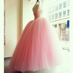 Pink Coral Lace Beading Tulle Ball Gowns Quinceanera Dresses