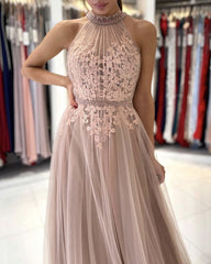 Tulle Halter Dresses Lace Appliques