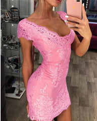Sheath Homecoming Dresses Lace Cap Sleeves