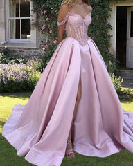 Pink A-line Satin Corset Dress