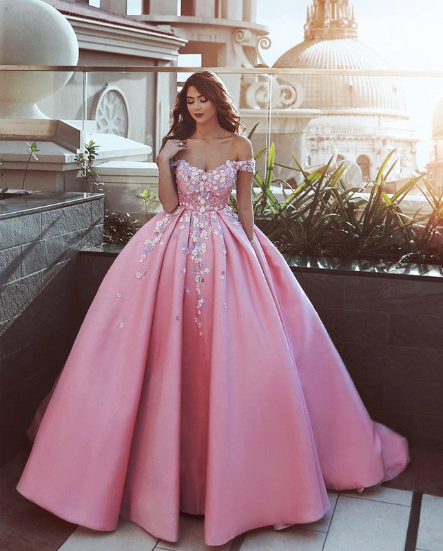 Pink Tulle Beaded Prom Dresses Ball Gown