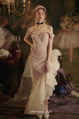 Pink And White Sequined Ruffles High Low Mermaid Prom Dresses, CP1069