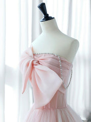 A-Line Tulle Pink Long Prom Dress, Pink Long Formal Dress