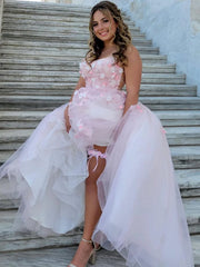 Pink Lace Floral Backless Prom Dresses, Open Back Pink Lace Floral Long Formal Evening Dresses