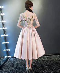 Pink Lace and Satin Lovely Short Party Dress Prom Dress, Pink Homecoming Dresses