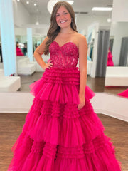 Pink Red Blue Purple Black Lace Prom Dresses, Layered Long Lace Formal Evening Dresses