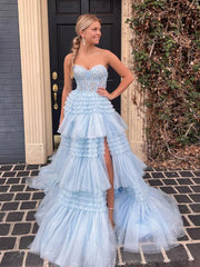 Pink Red Blue Purple Black Lace Prom Dresses, Layered Long Lace Formal Evening Dresses