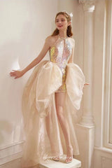 Pink Sequin Beaded Detachable Train Short Homecoming Dresses CH0040