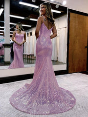 Pink Sequins Evening Dresses UK Mermaid Long Formal Gowns