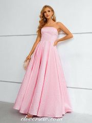 Pink Strapless Printed Satin A-line Fashion Prom Dresses, CP0909