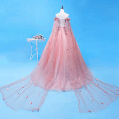 Pink Tulle with Flowers Long Formal Dresses Party Dress, Ball Gown Sweet 16 Dresses