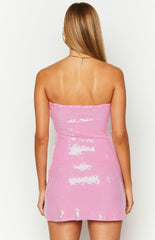 Pink Floral Sequin Mini Homecoming Dresses, AST1053