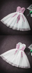 Pink and White Sweetheart Knee Length Party Dress Homecoming Dress, Short Prom Dresses