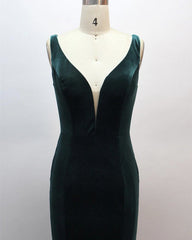 Mermaid Velvet Bridesmaid Dresses Plunge Neck