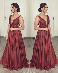 Plunge Neck Floor Length Sequin Gowns