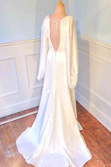Plunging V-Neck Backless Ivory Wedding Dress with Sleeves Bridal Gown TN345