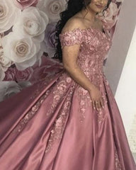 Plus Size Ball Gown Lace Flowers Beaded Quinceanera Dresses Off The Shoulder