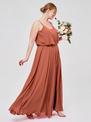 Spaghetti Strap Scoop Chiffon Dresses with Slit Rust