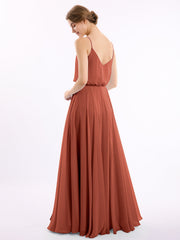 Spaghetti Strap Scoop Chiffon Dresses with Slit Rust