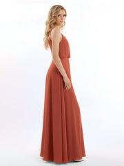 Spaghetti Strap Scoop Chiffon Dresses with Slit Rust