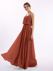 Spaghetti Strap Scoop Chiffon Dresses with Slit Rust