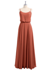 Spaghetti Strap Scoop Chiffon Dresses with Slit Rust