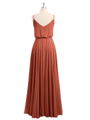 Spaghetti Strap Scoop Chiffon Dresses with Slit Rust