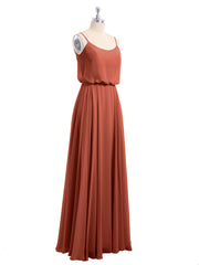 Spaghetti Strap Scoop Chiffon Dresses with Slit Rust