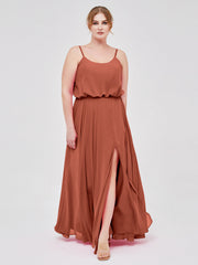 Spaghetti Strap Scoop Chiffon Dresses with Slit Rust