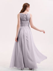 Illusion Neck Chiffon and Lace Long Dresses-Dusk