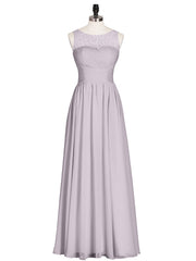 Illusion Neck Chiffon and Lace Long Dresses-Dusk