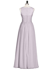 Illusion Neck Chiffon and Lace Long Dresses-Dusk