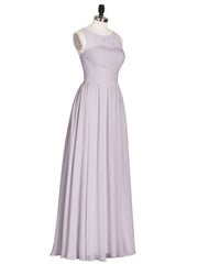 Illusion Neck Chiffon and Lace Long Dresses-Dusk