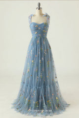 Popular Embroidery Tulle Pleating A-line Prom Dresses For Teens, CP0946