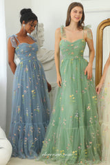 Popular Embroidery Tulle Pleating A-line Prom Dresses For Teens, CP0946