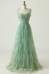 Popular Embroidery Tulle Pleating A-line Prom Dresses For Teens, CP0946
