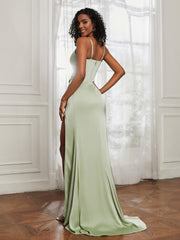 Scoop Neckline Spaghetti Straps Dress With Slit Dusty Sage
