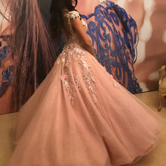 Pretty Pink Tulle Princess Style Cap Sleeves Quinceanera Dresses Lace Embroidery