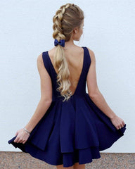 Pretty Short Satin V Neck Ruffle Homecoming Dresses