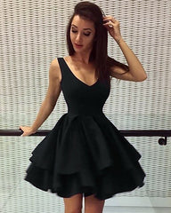 Pretty Short Satin V Neck Ruffle Homecoming Dresses