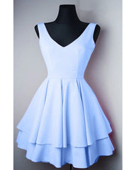 Pretty Short Satin V Neck Ruffle Homecoming Dresses