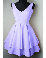 Pretty Short Satin V Neck Ruffle Homecoming Dresses