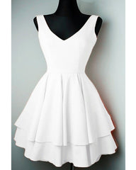 Pretty Short Satin V Neck Ruffle Homecoming Dresses