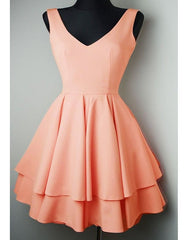 Pretty Short Satin V Neck Ruffle Homecoming Dresses