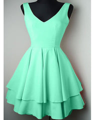 Pretty Short Satin V Neck Ruffle Homecoming Dresses