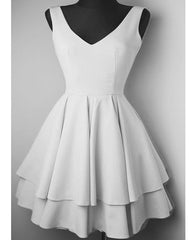 Pretty Short Satin V Neck Ruffle Homecoming Dresses