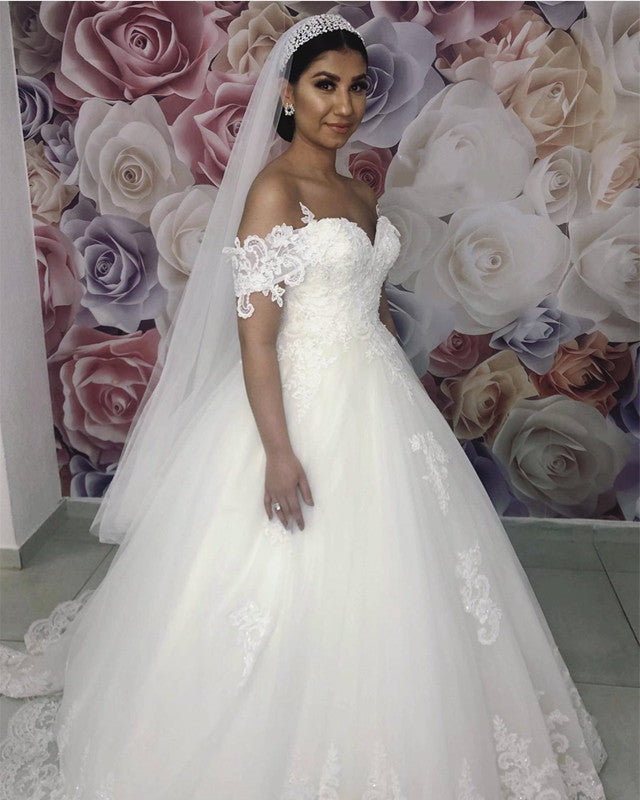 Princess Off Shoulder Wedding Dress Lace Appliques